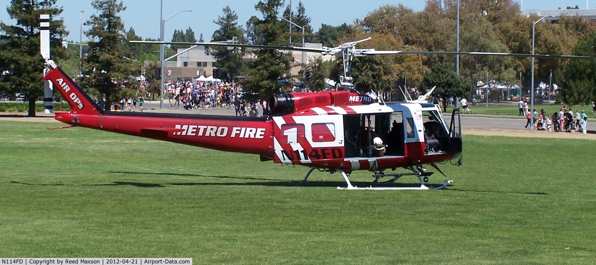 N114FD, Bell UH-1H Iroquois C/N 13257 (72-21558), At Picnic Day, UC Davis, after horse lift demonstration.