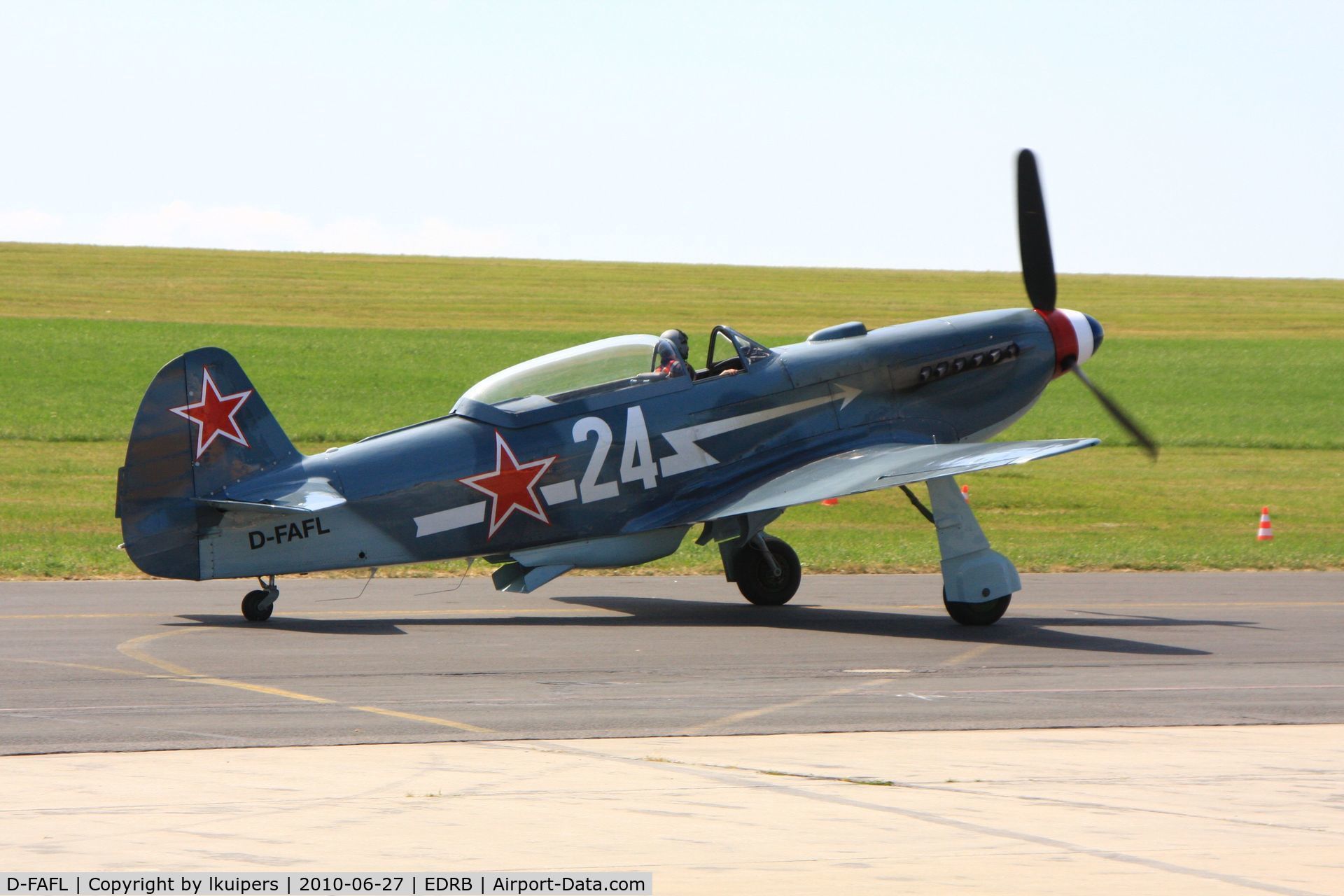 D-FAFL, 2002 Yakovlev Yak-3M C/N 0470110, Taxiing after display at the Luxemburg Airshow in 2010