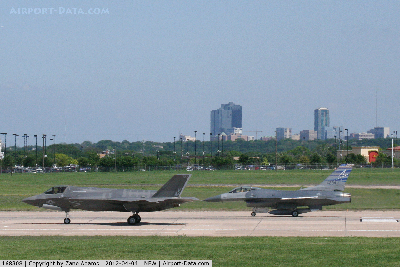 168308, 2012 Lockheed Martin F-35B Lightning II C/N BF-12, USMC F-35B at NASJRB Fort Worth - Departing for test flight with Lockheed company F-16 chase.