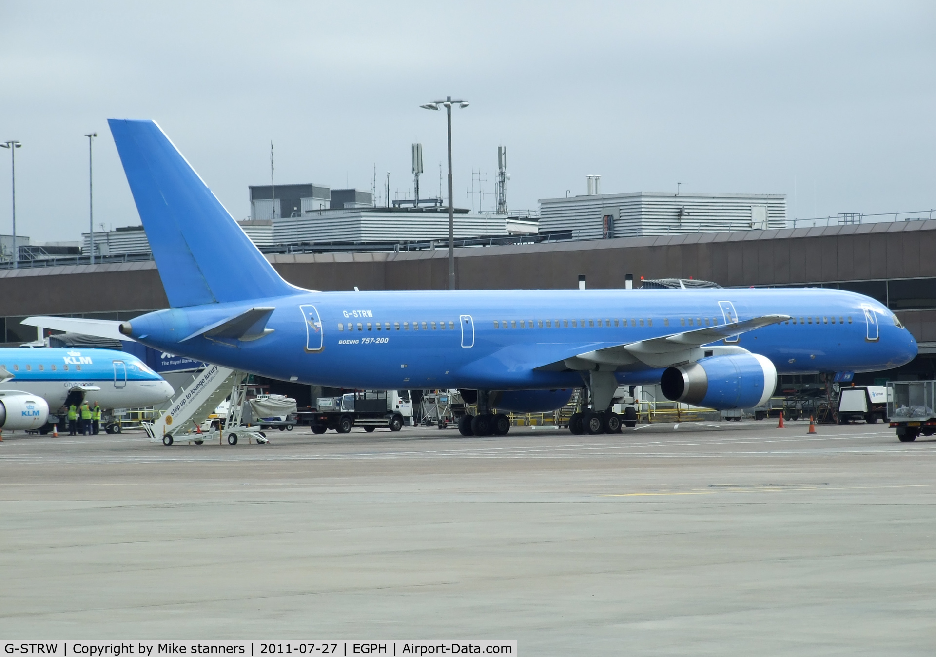 G-STRW, 1990 Boeing 757-28A C/N 24543, Astraeus's all blue B757-200 On the ramp,operated during the summer on Thomson flights,awaits it's next passenger load