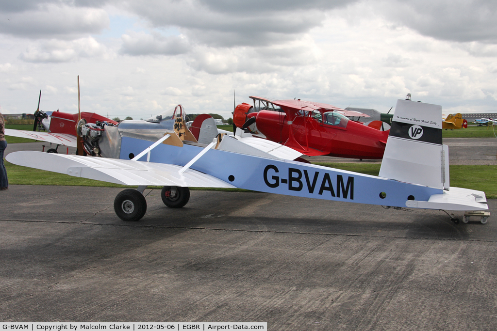 G-BVAM, 1993 Evans VP-1 Volksplane C/N PFA 062-12132, Almost completed, first flight imminent. Evans VP-1 at The Real Aeroplane Company's May-hem Fly-In, Breighton Airfield in 2012.