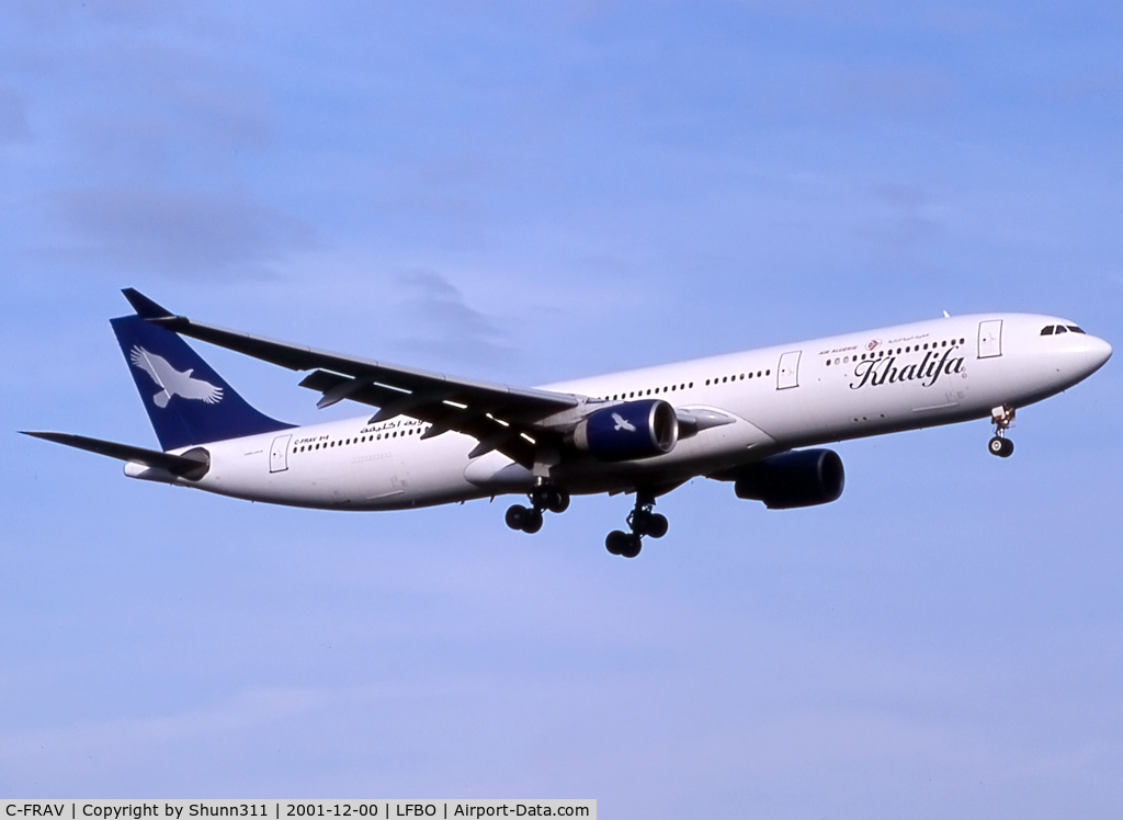 C-FRAV, 1997 Airbus A330-322 C/N 171, Landing rwy 15R with additional Air Algérie titles...