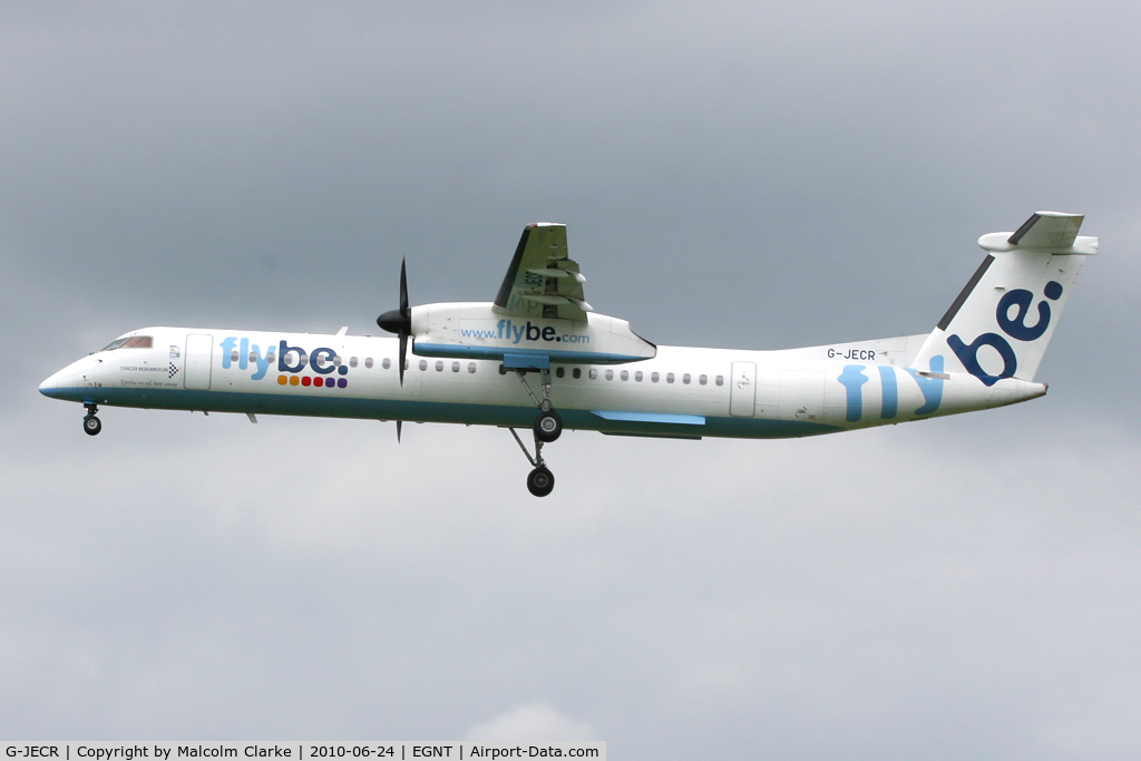 G-JECR, 2006 De Havilland Canada DHC-8-402Q Dash 8 C/N 4139, De Havilland Canada DHC-8-402Q Dash 8 on finals to 25 at Newcastle Airport, June 2010.