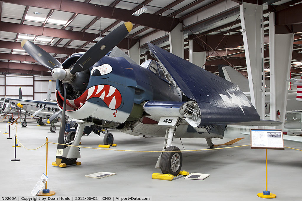 N9265A, Grumman F6F-5 Hellcat C/N A-9790, Delivered to US Navy on March 2, 1945 as 78645. Now on display at Yanks Air Museum in Chino, CA as N9265A.