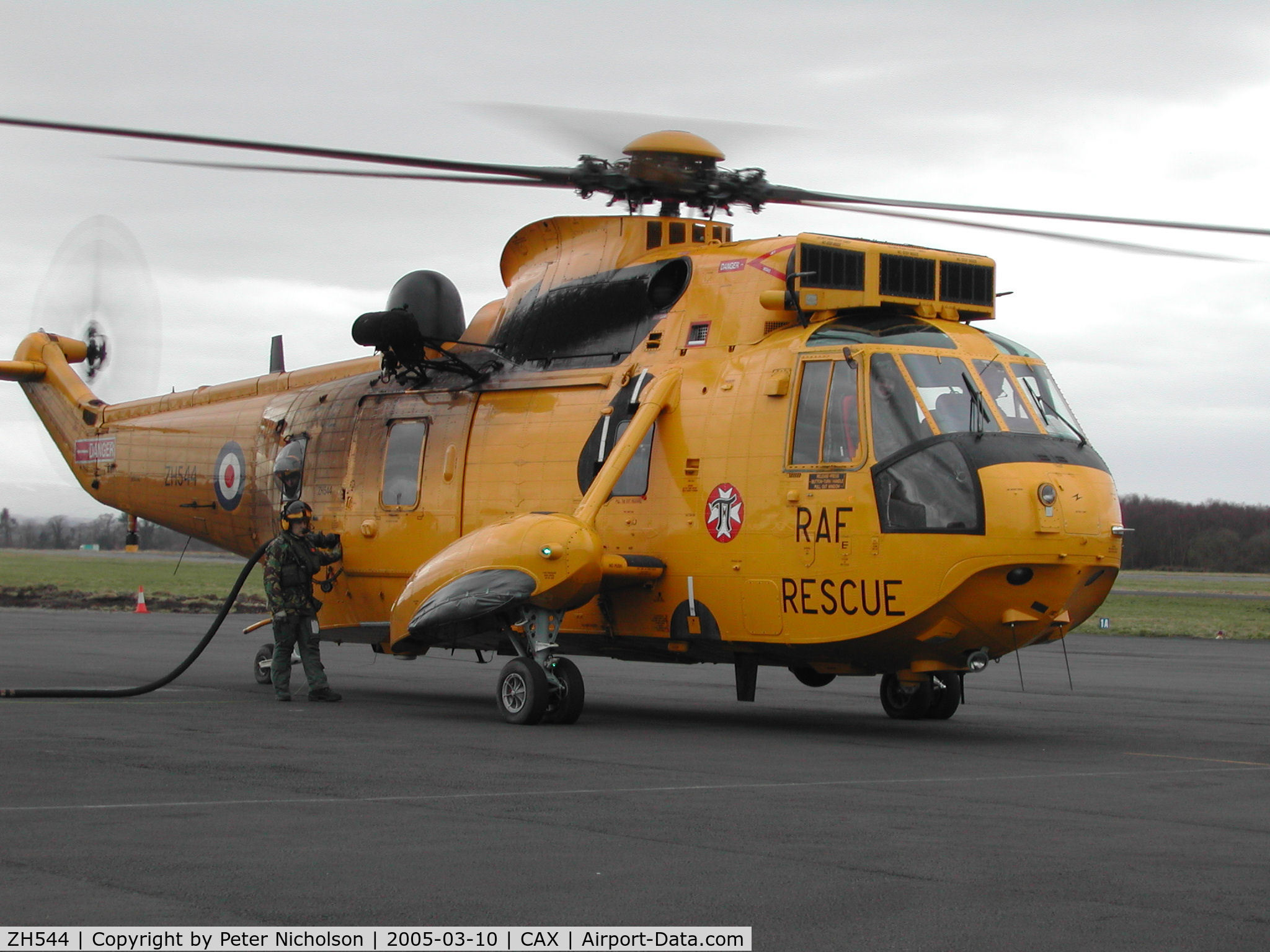ZH544, Westland Sea King HAR.3A C/N WA1010, Sea King HAR.3A, callsign Rescue 171, of 22 Squadron re-fuelling at Carlisle in March 2005.