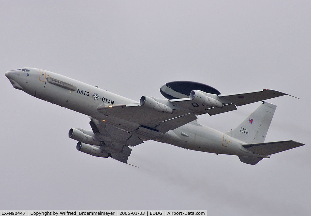 LX-N90447, 1982 Boeing E-3A Sentry C/N 22842, On low approach to Muenster-Osnabrueck Airport.
