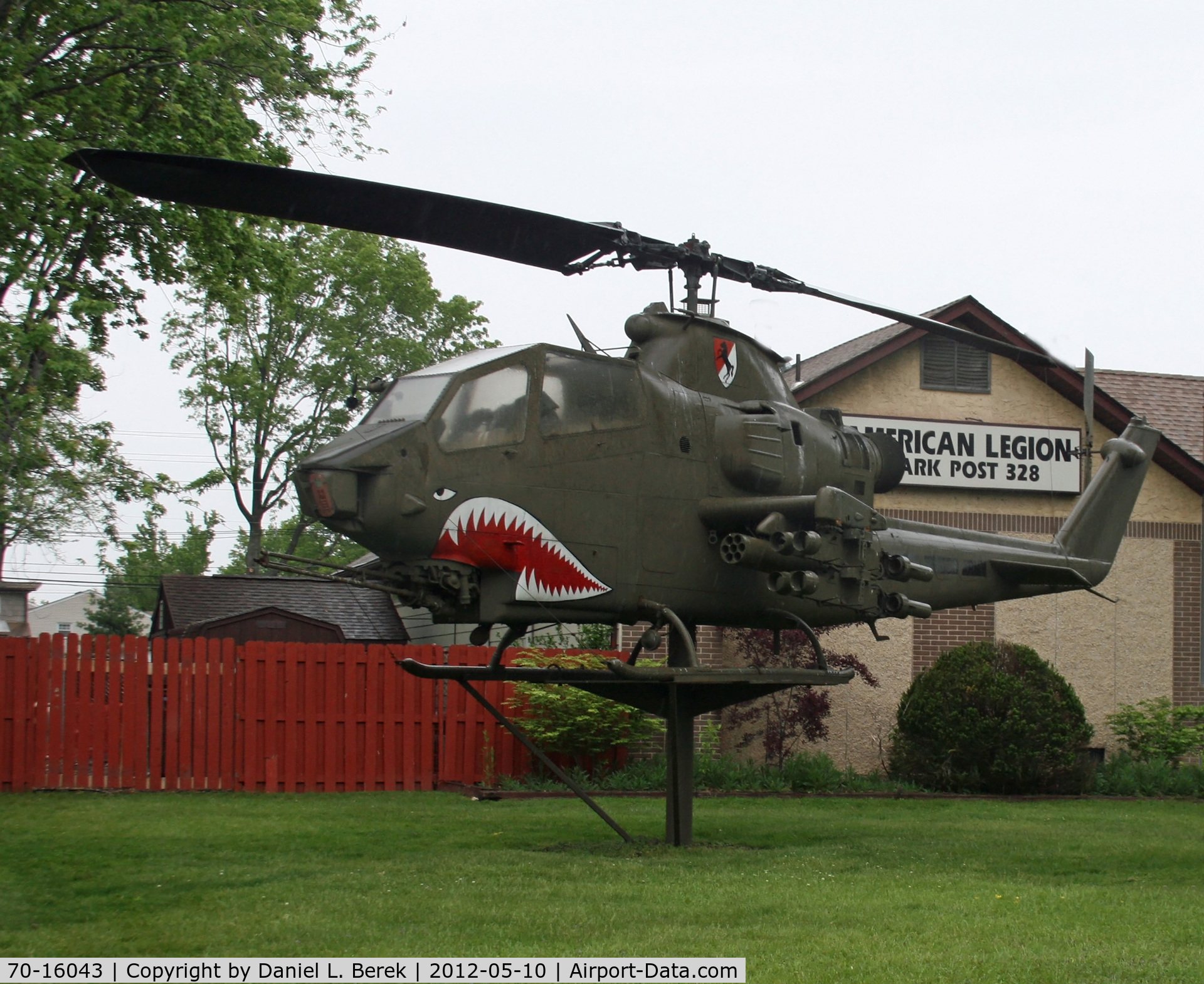 70-16043, 1970 Bell AH-1G Cobra C/N 20987, This helicopter is on permanent display at the American Legion Post, No. 328, Clark, NJ, in honor of those who served the US.