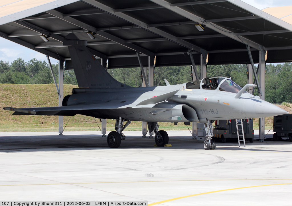 107, Dassault Rafale C C/N 107, Used as spare during LFBM Open Day 2012... Recoded as 113-HJ