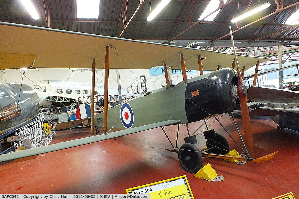 BAPC042, 1968 Avro 504K Replica C/N BAPC.042, The Avro 504 first flew in 1913. In the opening phases of the First World War, it served with front-line squadrons in the Royal Flying Corps and Royal Naval Air Service for bombing and reconnaissance.