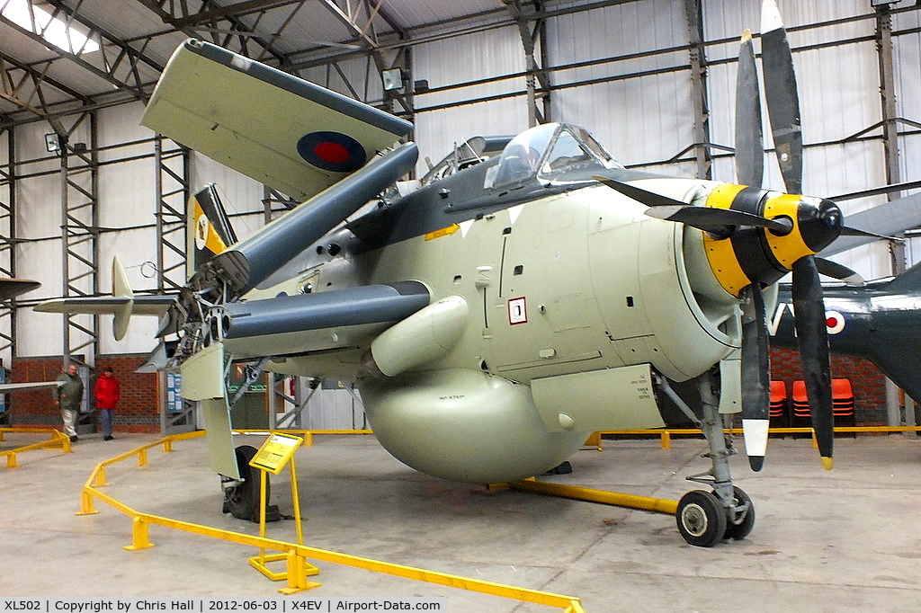 XL502, 1961 Fairey Gannet AEW.3 C/N F9461, The Museum's aircraft, previously at Sandtoft, Lincolnshire, was the last Gannet in service with No 849 Squadron and the last Gannet to display at air shows