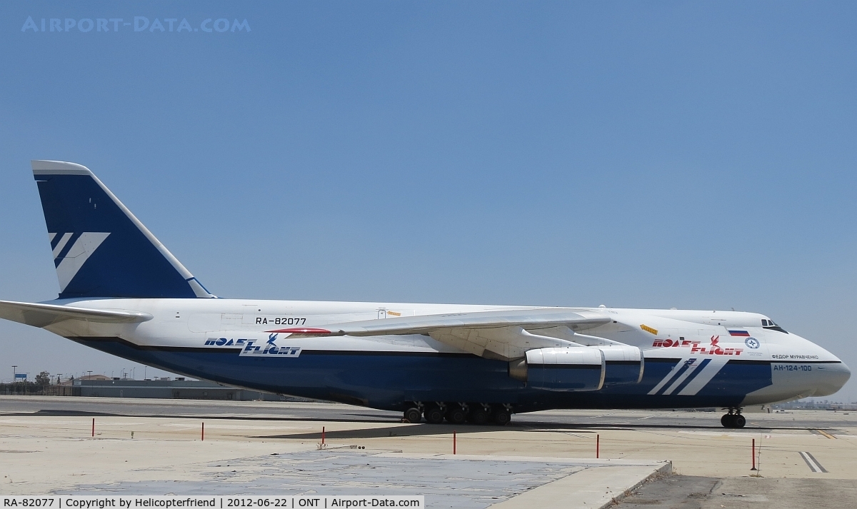 RA-82077, 1995 Antonov An-124-100 Ruslan C/N 9773054459151/0709, Back visiting Ontario on the northside and waiting for cargo
