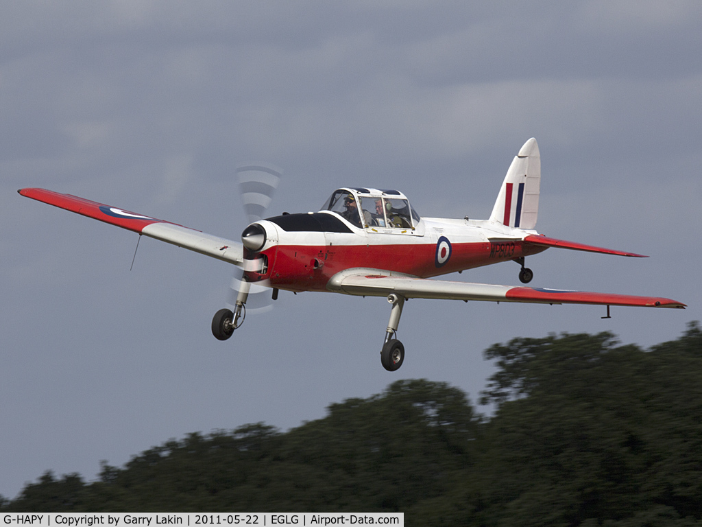 G-HAPY, 1952 De Havilland DHC-1 Chipmunk T.10 C/N C1/0697, Landing for the 60th anniversary fly-in at Panshanger
