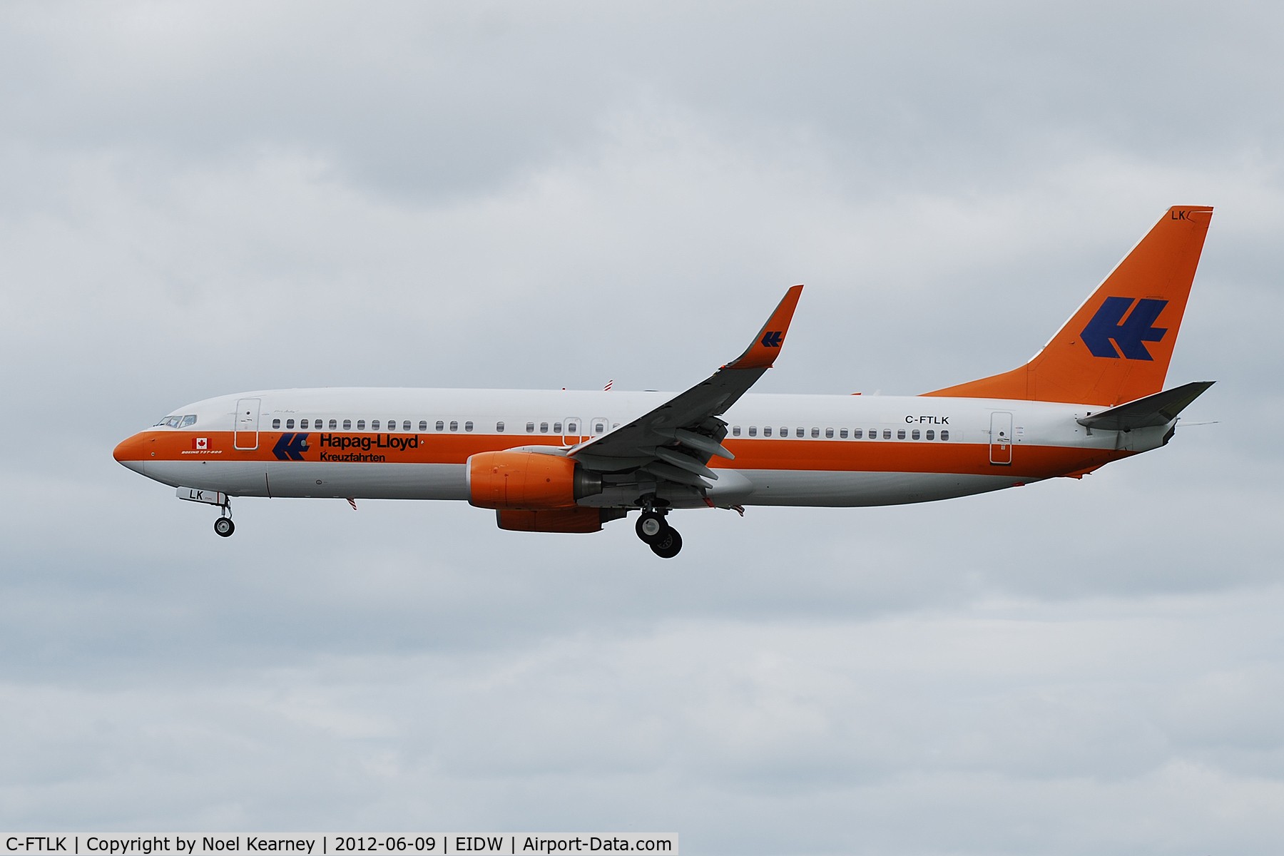 C-FTLK, 2008 Boeing 737-8K5 C/N 35143, Landing at EIDW in the retro clrs of HAPAG LLOYD. (On lease to TOM)