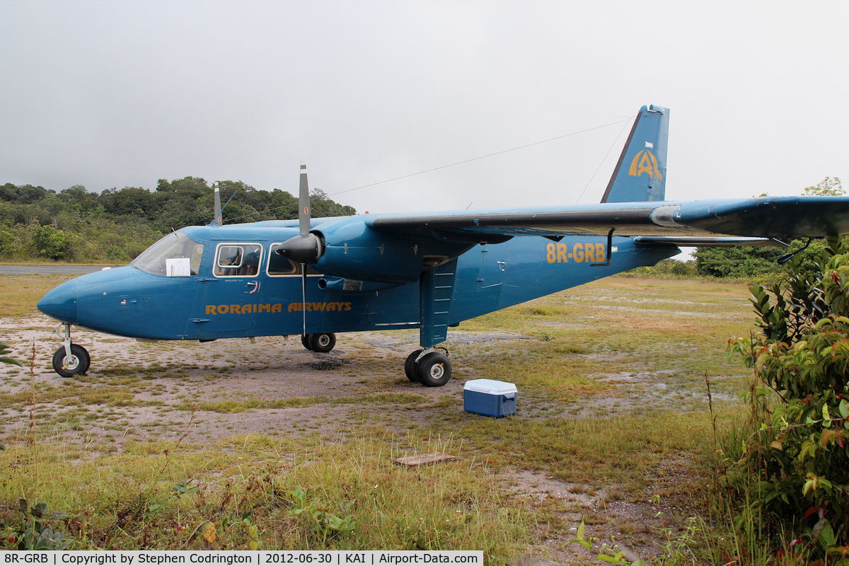 8R-GRB, 1975 Britten-Norman BN-2A-27 Islander C/N 431, Britten-Norman Islander 8R-GRB, at Kaieteur Airport in Guyana, June 2012