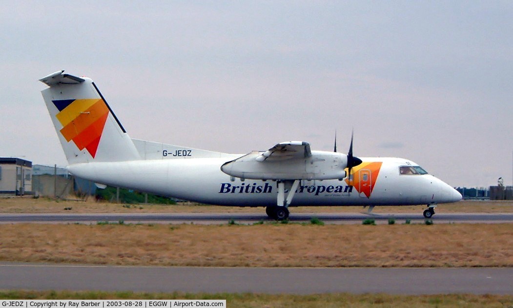 G-JEDZ, 2000 De Havilland Canada DHC-8-201BQ Dash 8 C/N 547, DHC-8Q-201B Dash 8 [547] (British European Airways) Luton~G 28/08/2003. Taxiing out for departure.