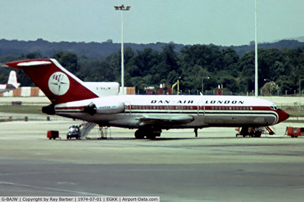 G-BAJW, 1966 Boeing 727-46 C/N 18878, Boeing 727-46 [18878] (Dan-Air London) Gatwick~G 01/07/1974. Image taken from a slide.