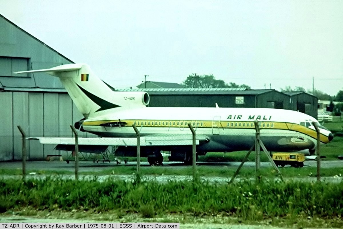 TZ-ADR, 1967 Boeing 727-173C C/N 19509, Boeing 727-173C [19509] (Air Mali Int) Stansted~G 01/08/1975. Seen here .Now preserved as N199FE.