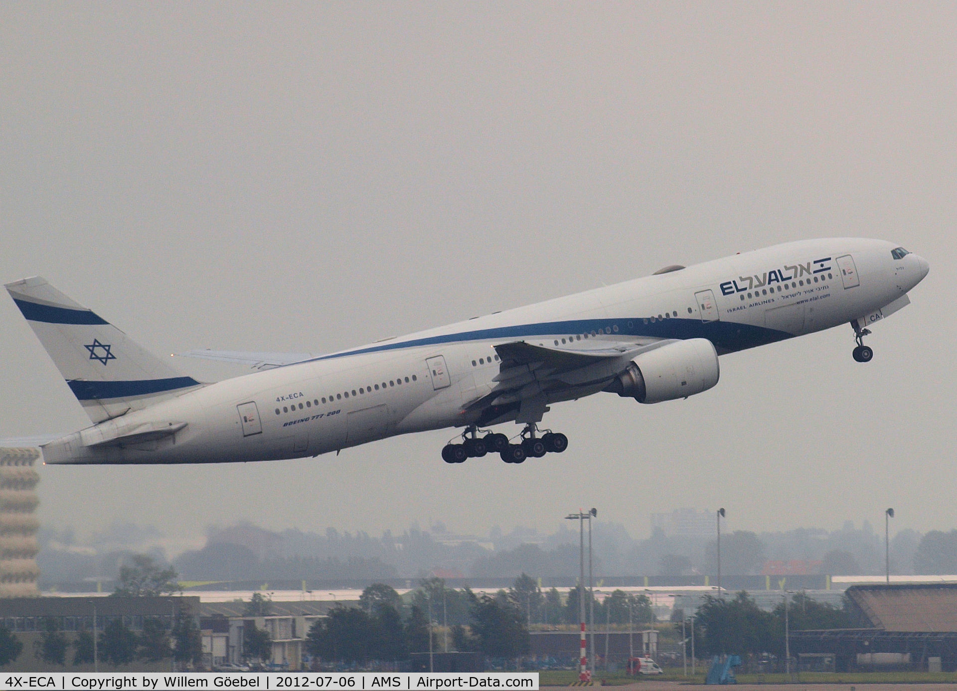 4X-ECA, 2001 Boeing 777-258/ER C/N 30831, Take off from runway L18 of Schiphol Airport