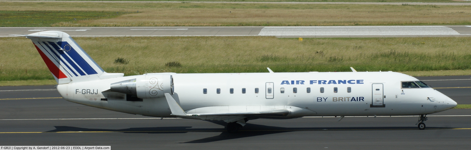 F-GRJJ, 1997 Canadair CRJ-100ER (CL-600-2B19) C/N 7190, Brit Air (Air France cs.), seen here on the taxiway to RWY23L for departure at Düsseldorf Int´l (EDDL)