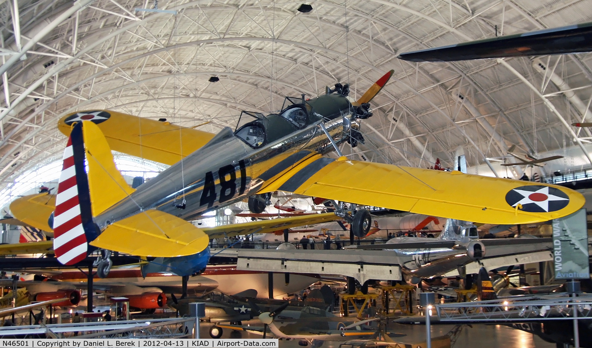 N46501, 1943 Ryan Aeronautical ST3KR C/N 1777, This beautiful aircraft is located near the front entrance to the Udvar-Hazy Center.