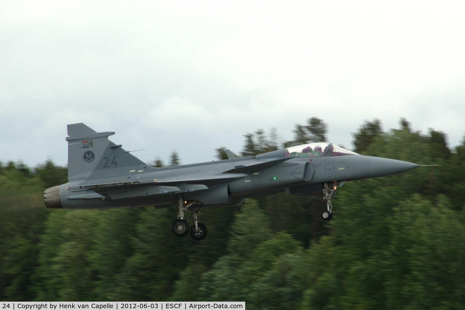 24, Saab JAS-39C Gripen C/N 392115, Saab Gripen of the South African Air Force making a fly past at Malmen Air base, Sweden.