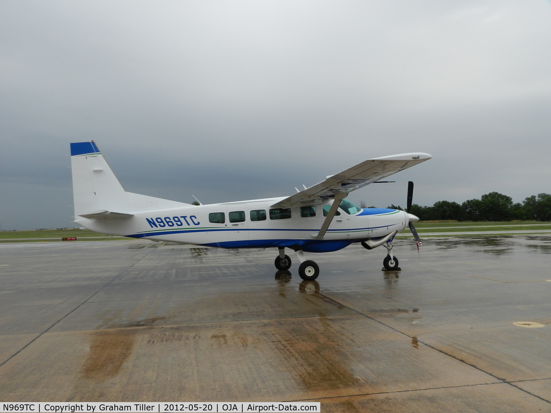 N969TC, Cessna 208 Caravan I C/N 20800532, at Weatherford, OK on a very wet Sunday in May 2012