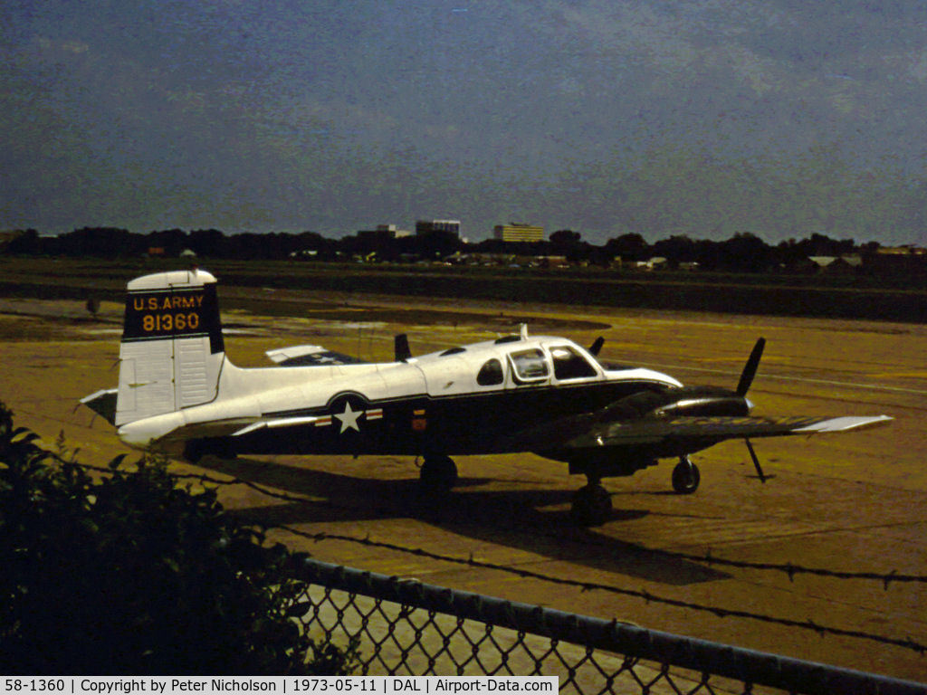 58-1360, 1958 Beech RU-8D Seminole C/N LHC-6, US Army RU-8D Seminole seen at Love Field, Dallas in May 1973.