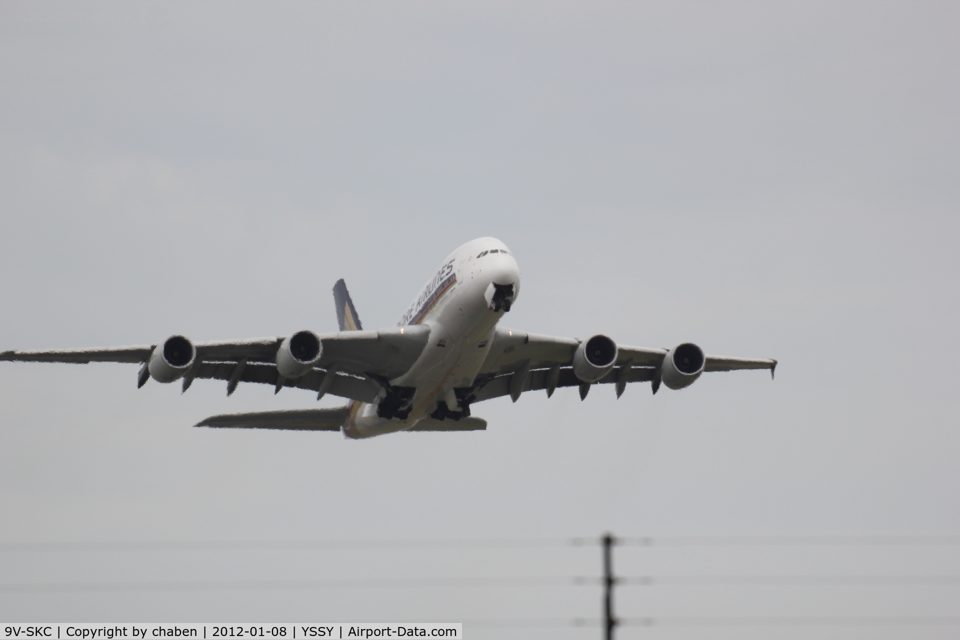 9V-SKC, 2006 Airbus A380-841 C/N 006, Taking off at Sydney International Airport