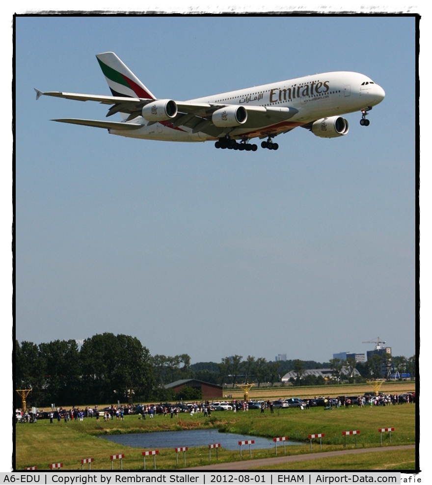 A6-EDU, 2011 Airbus A380-861 C/N 098, First scheduled service to Amsterdam!
A380 is welcomed by thousands of spotters.