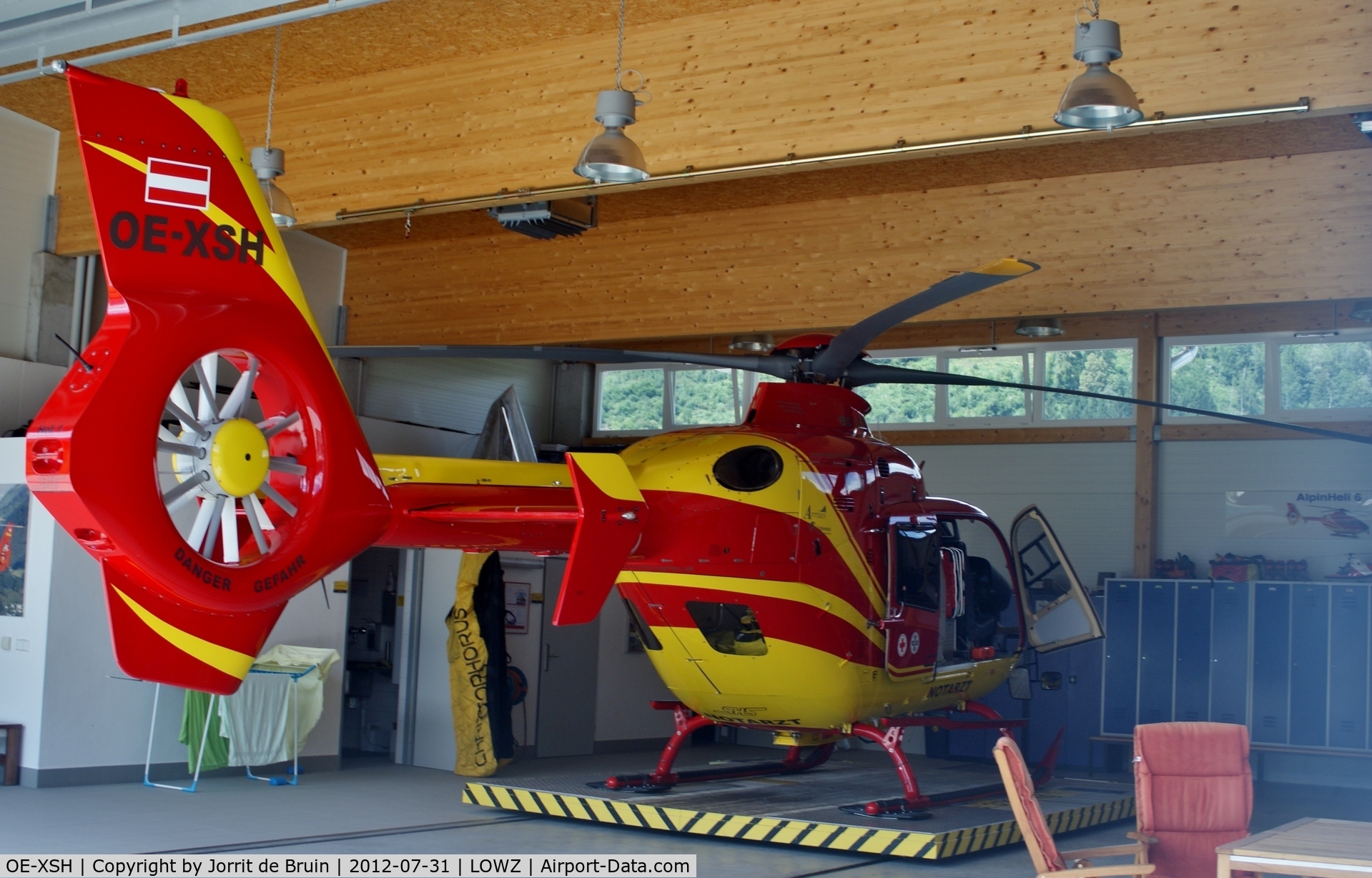 OE-XSH, 1997 Eurocopter EC-135T-1 C/N 1092, The big and beautiful dragonfly, also named Alpin Heli 6, is with her doors open ready to be pulled out of the hangar.