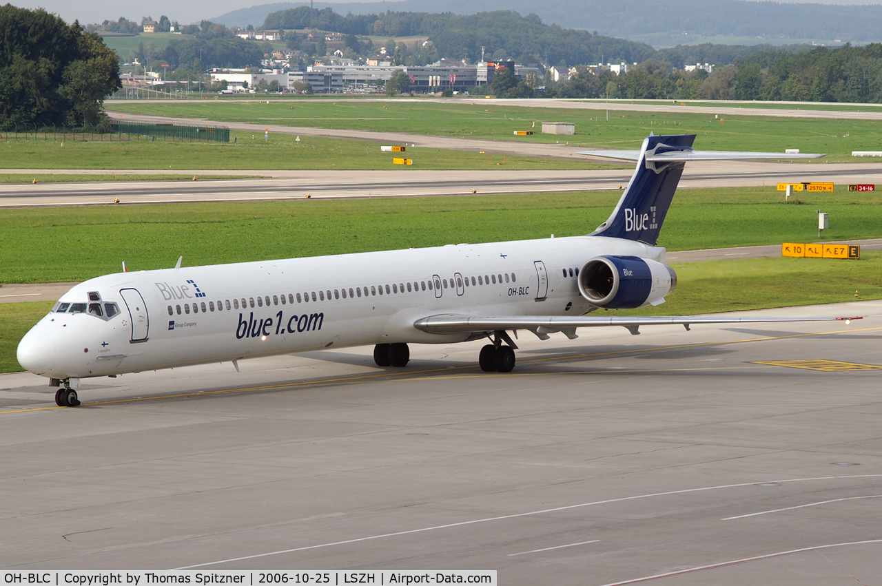 OH-BLC, 1996 McDonnell Douglas MD-90-30 C/N 53459, OH-BLC passing Dock B towards it's final parking position after arrival in ZRH