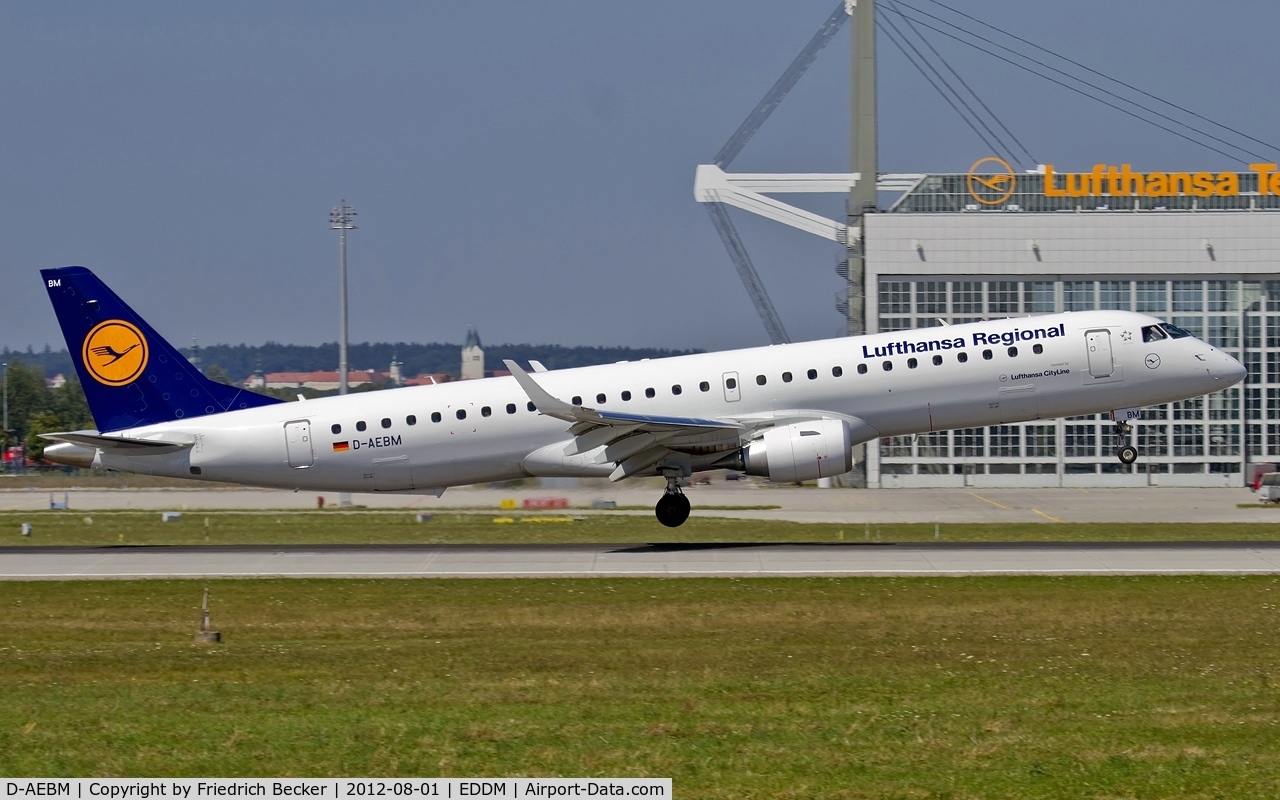 D-AEBM, 2012 Embraer 195LR (ERJ-190-200LR) C/N 19000523, moments prior touchdown