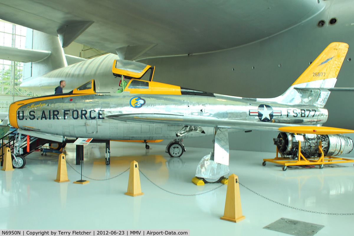 N6950N, 1951 Republic F-84F Thunderstreak C/N 0-19522, ex USAF 51-9522 displayed as 52-6877 At Evergreen Air and Space Museum