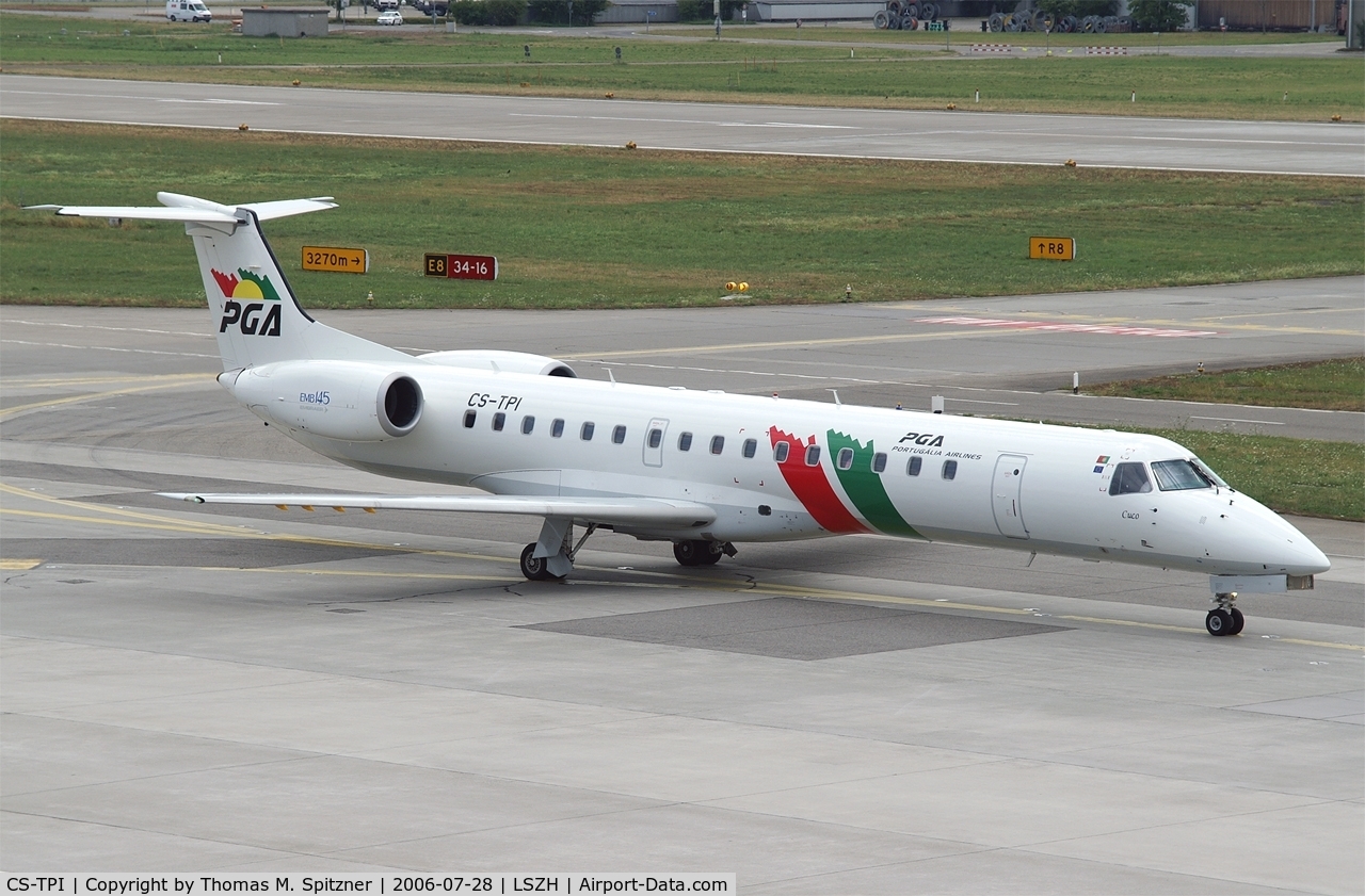 CS-TPI, 1997 Embraer EMB-145EP (ERJ-145EP) C/N 145031, Portugalia Airlines ( PGA ) CS-TPI passing Dock B while taxiing towards Rwy 28