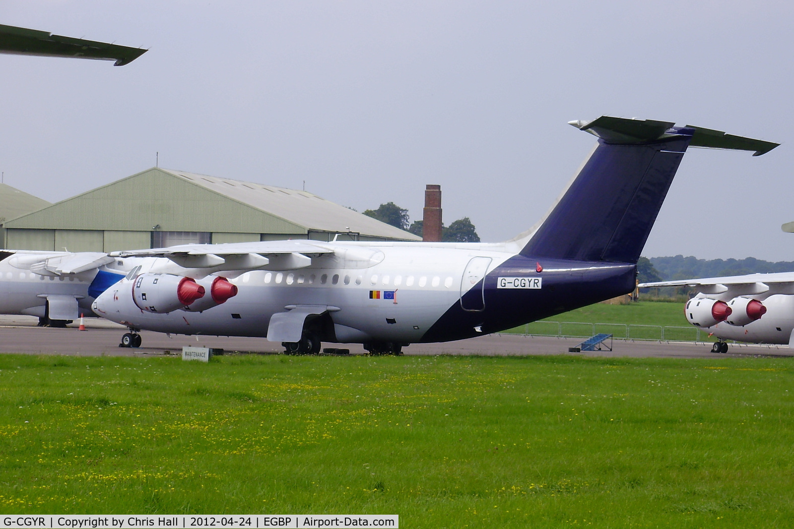 G-CGYR, 1995 British Aerospace Avro 146-RJ85 C/N E.2273, ex OO-DJL Brussels Airlines in storage at Kemble