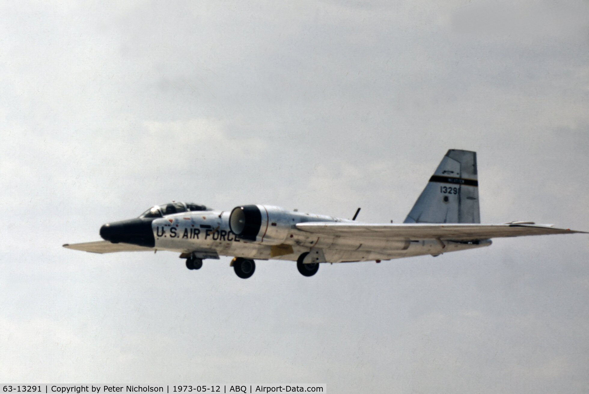 63-13291, 1963 Martin WB-57F Canberra C/N 63-13291, WB-57F of the 58th Weather Research Squadron at Kirtland AFB on final approach to Albuquerque in May 1973.