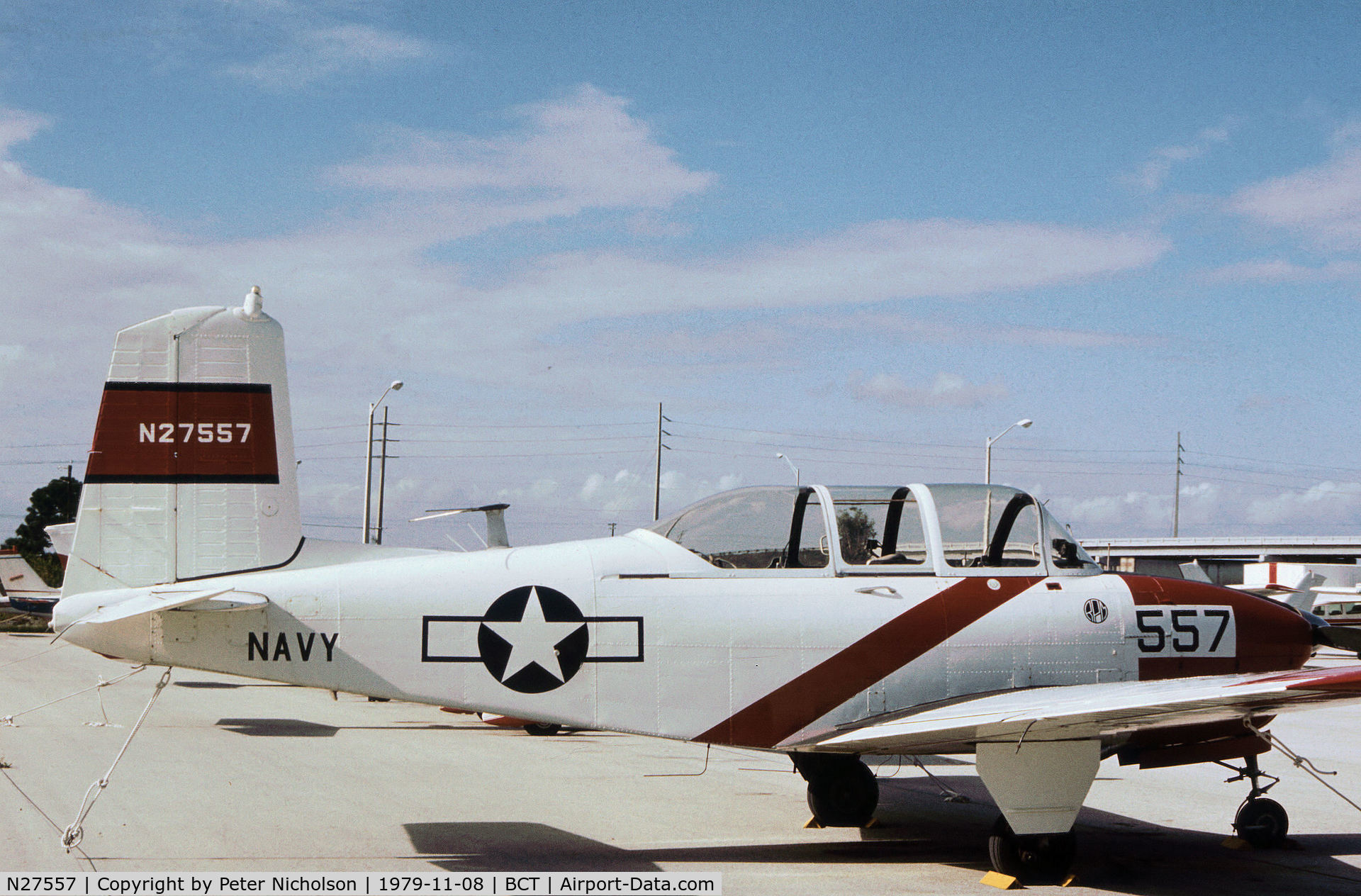 N27557, 1955 Beech A45 C/N G-697, Former Beech T-34 Mentor 55-0140 as seen at Boca Raton in November 1979.