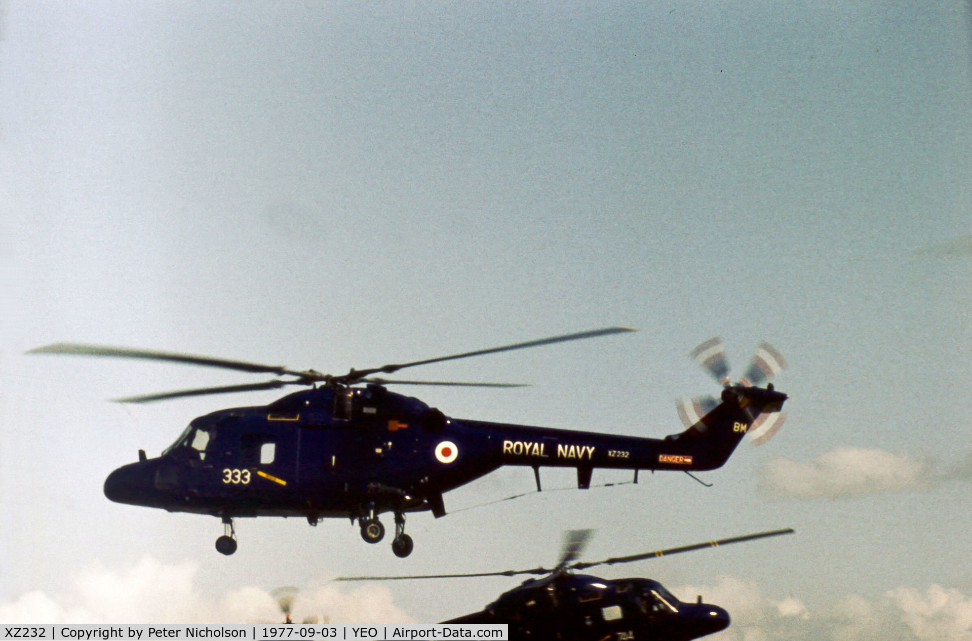 XZ232, 1977 Westland Lynx HAS.2 C/N 009, Lynx HAS.2 of 700L Squadron in action at the 1977 RNAS Yeovilton Airshow.