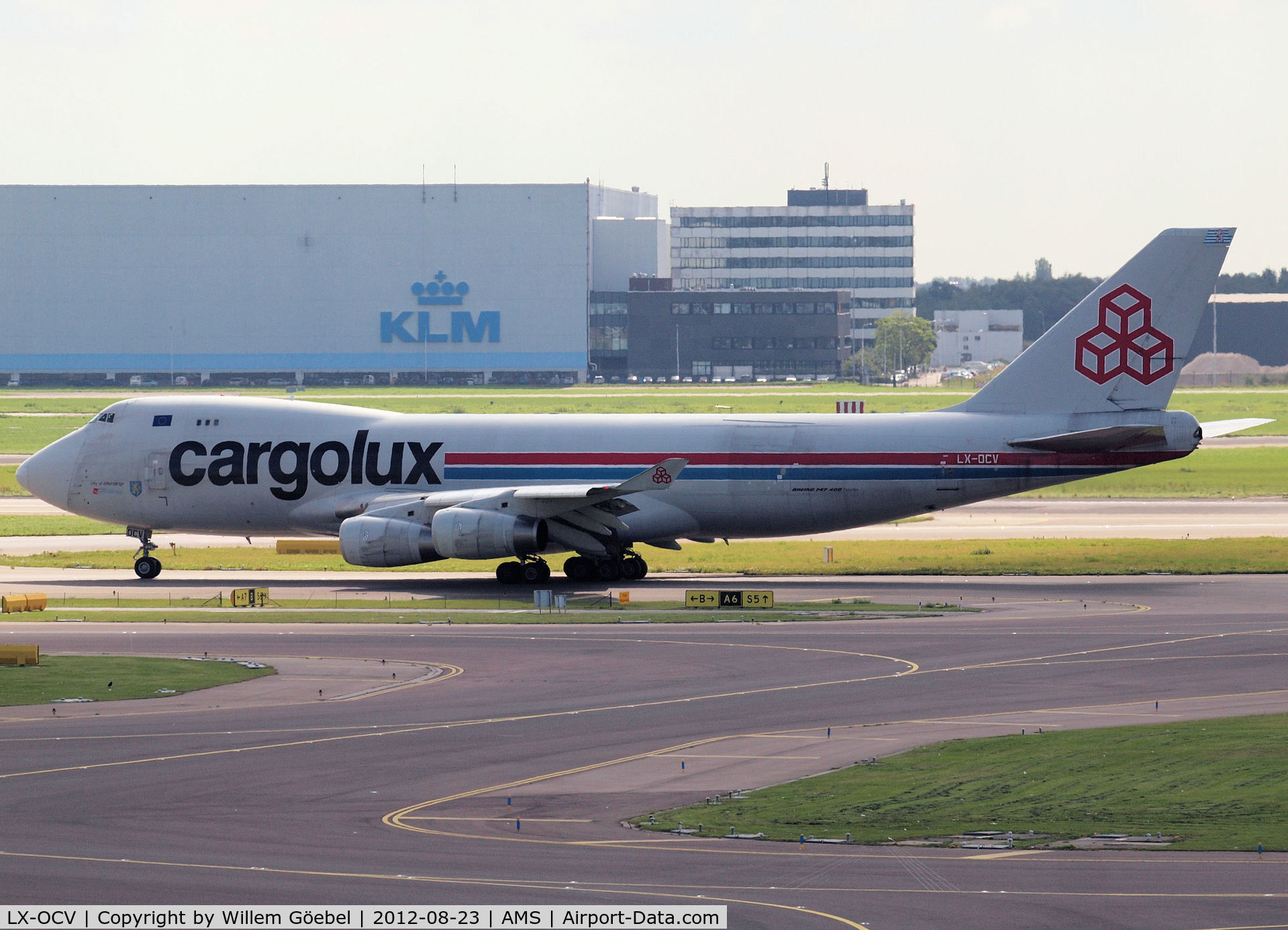 LX-OCV, 1999 Boeing 747-4R7F/SCD C/N 29731, Taxi to runway 24 of Schiphol Airport for take off.