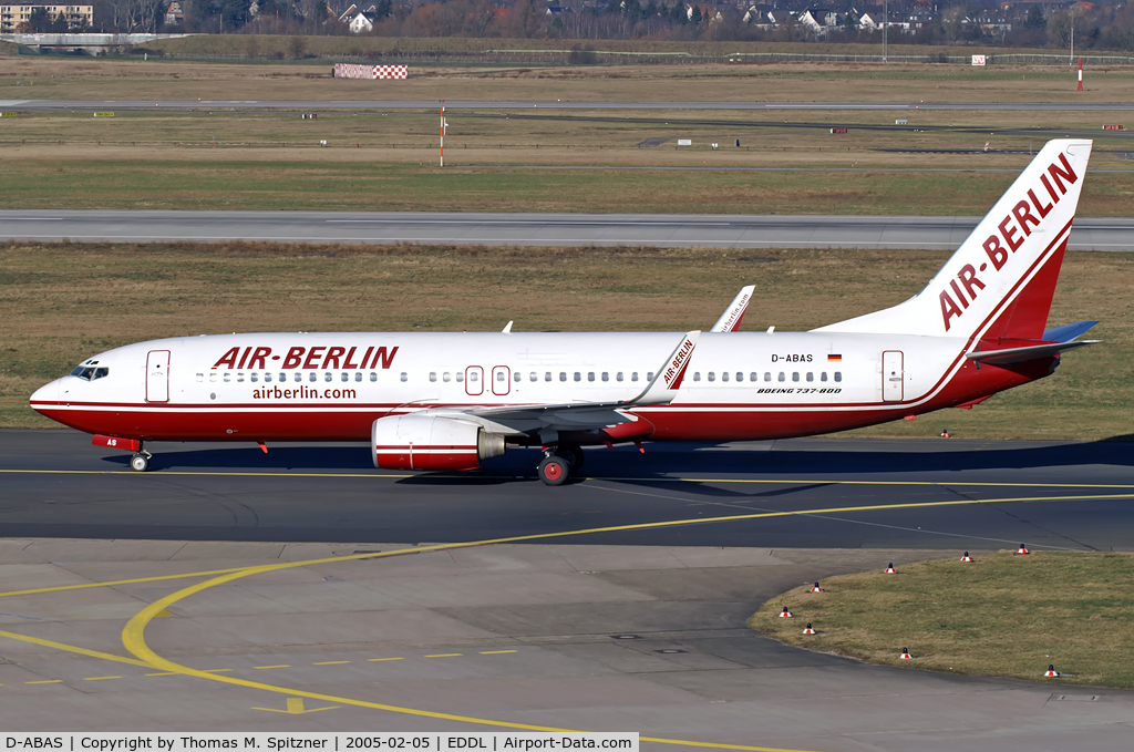 D-ABAS, 1999 Boeing 737-86J C/N 28073, Air Berlin D-ABAS taxiing to it's parking position after roll out Rwy 23L