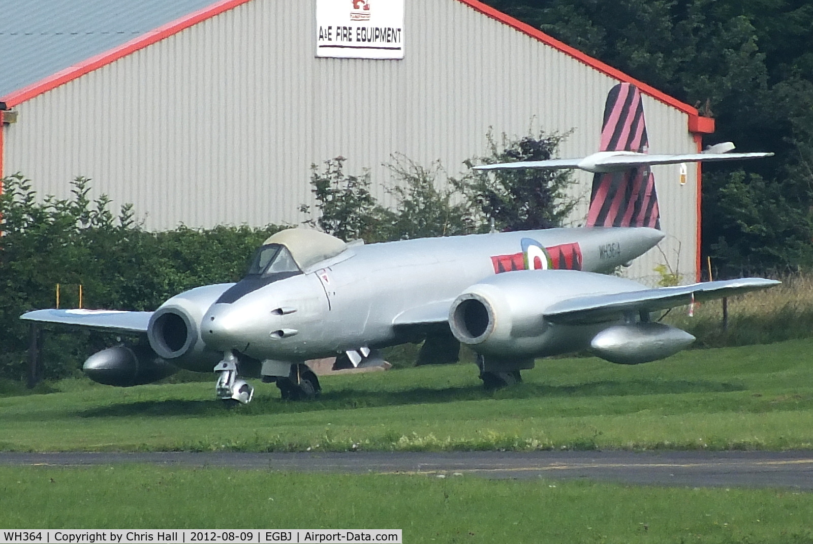 WH364, Gloster Meteor F.8 C/N Not found WH364, owned by The Jet Age Museum, now parked by the Flying Shack cafe