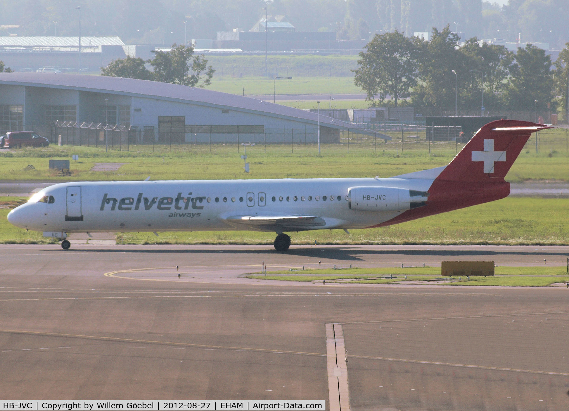 HB-JVC, 1994 Fokker 100 (F-28-0100) C/N 11501, Taxi to runway 24 of Schiphol Airport for take off.