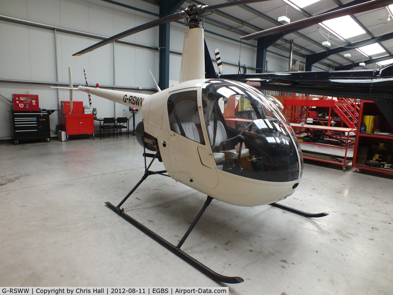 G-RSWW, 1991 Robinson R22 Beta C/N 1775, inside the Tiger Helicopter's Hangar at Shobdon Airfield, Herefordshire