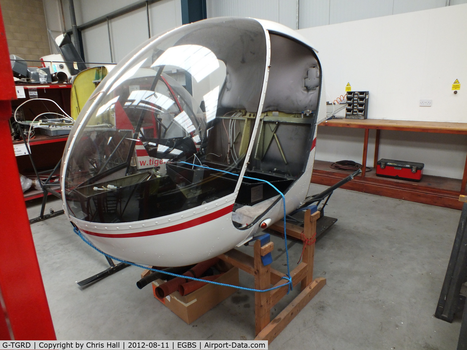 G-TGRD, 1997 Robinson R22 Beta II C/N 2712, inside the Tiger Helicopter's Hangar at Shobdon Airfield, Herefordshire
