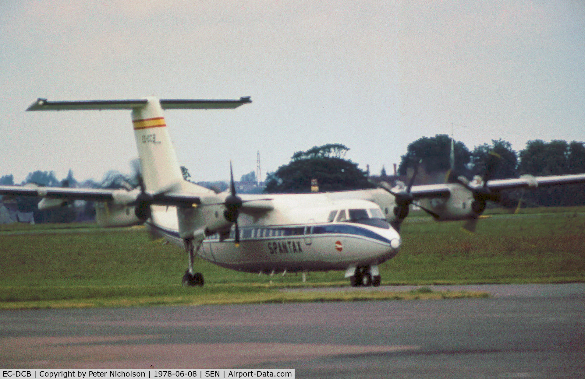 EC-DCB, 1975 De Havilland Canada DHC-7-102 Dash 7 C/N 3, DHC-7-102 of Spantax as seen at Southend in the Summer of 1978.