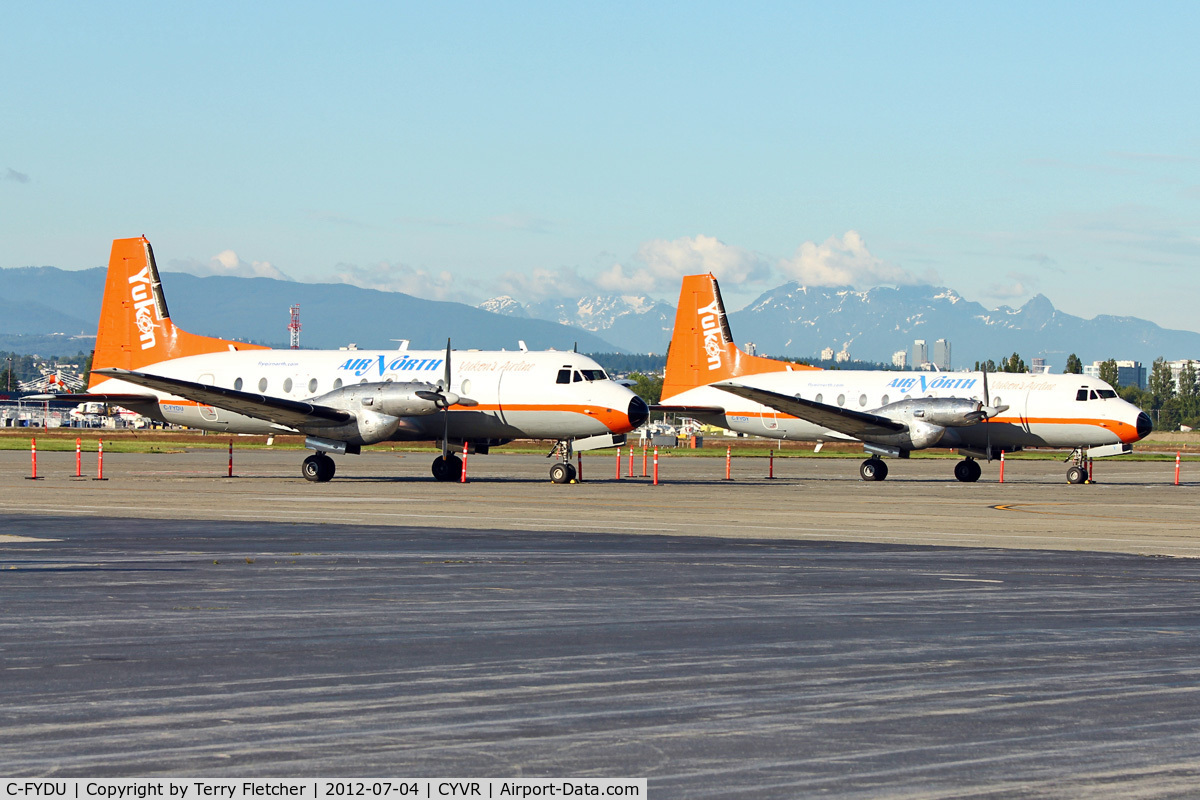 C-FYDU, 1970 Hawker Siddeley HS.748 Series 2A C/N 1694, A pair of Air North HS748s at Vancouver Int
