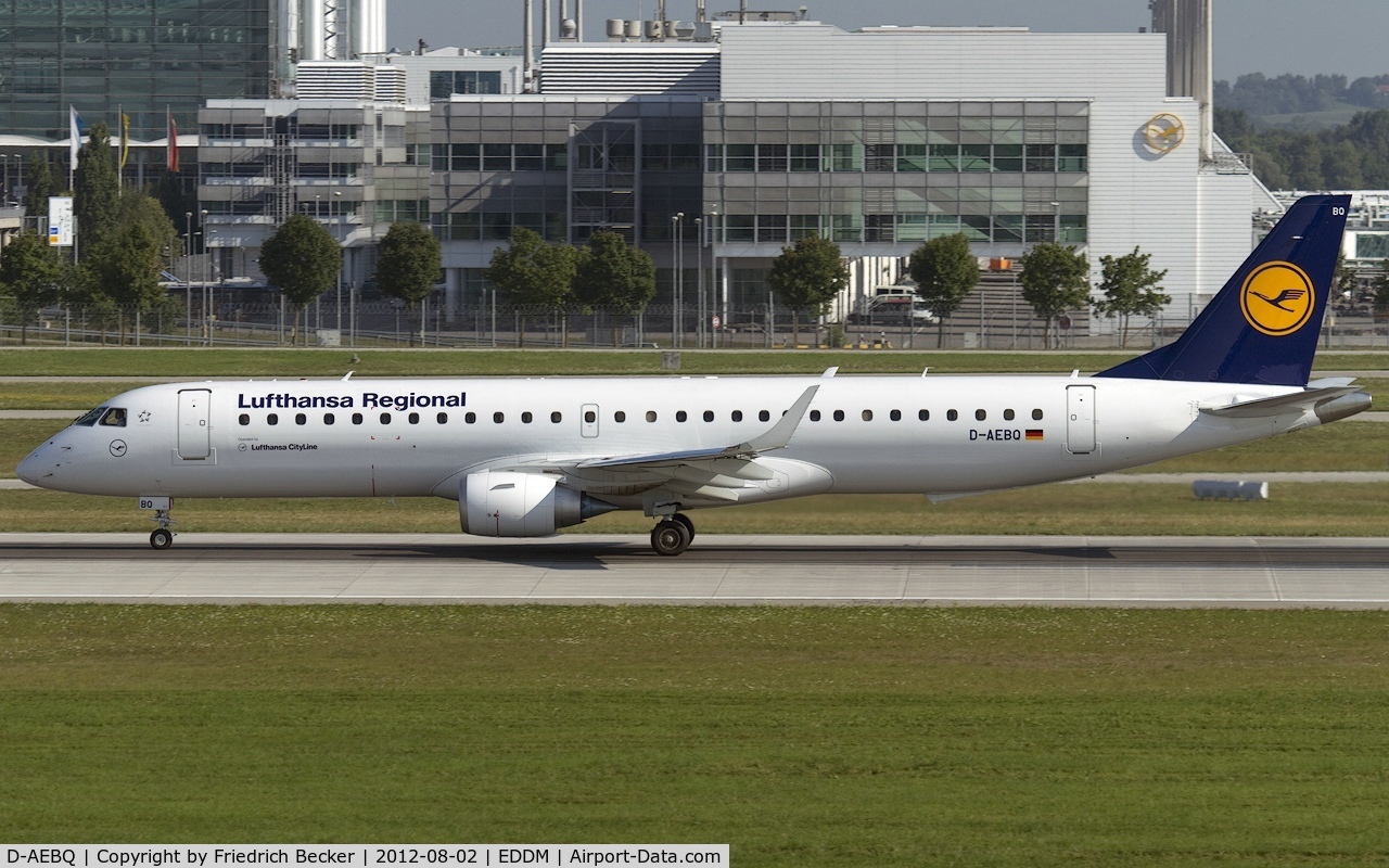 D-AEBQ, 2012 Embraer 195LR (ERJ-190-200LR) C/N 19000555, departure from Munich
