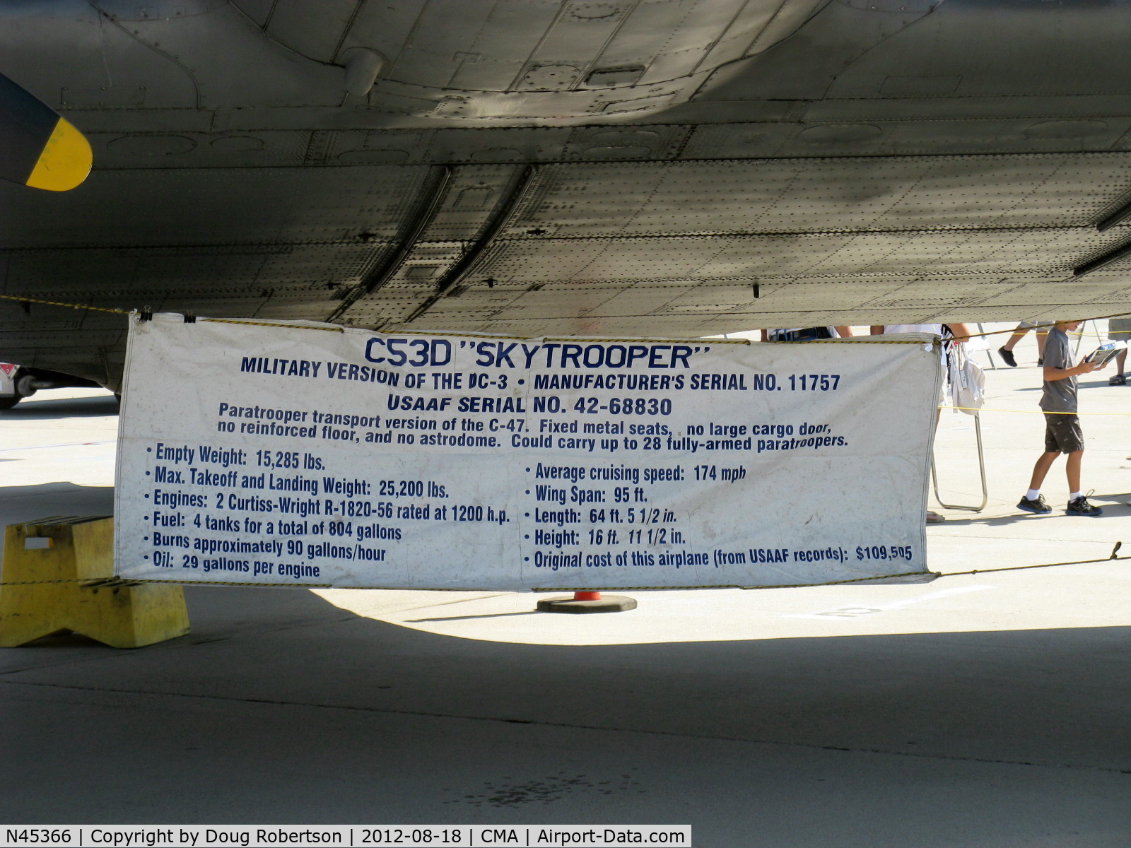 N45366, 1943 Douglas C-53D-DO Skytrooper (DC-3A) C/N 11757, 1943 Douglas C53D SKYTROOPER 'D-Day Doll', two Cuirtiss-Wright R-1820-56 1,200 Hp each, data