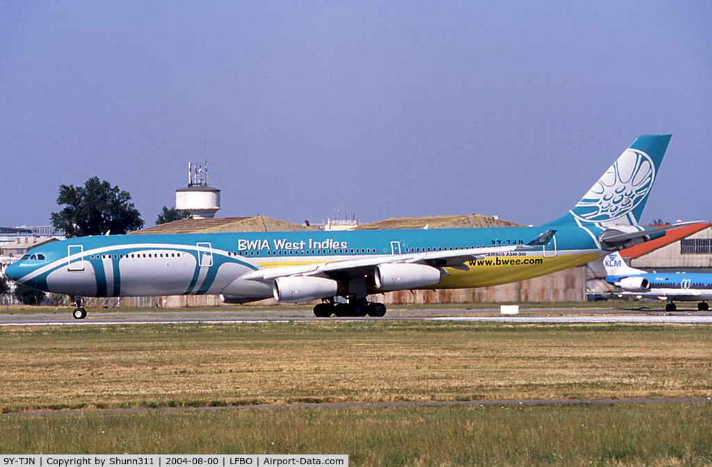 9Y-TJN, 1995 Airbus A340-313 C/N 093, Lining rwy 32R for departure...