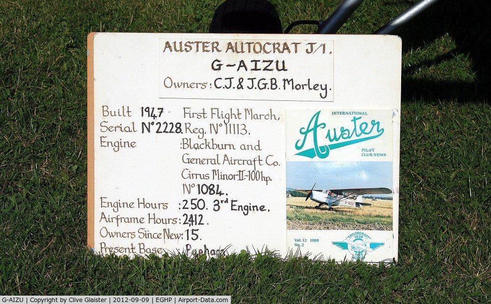 G-AIZU, 1946 Auster J-1 Autocrat C/N 2228, Information board